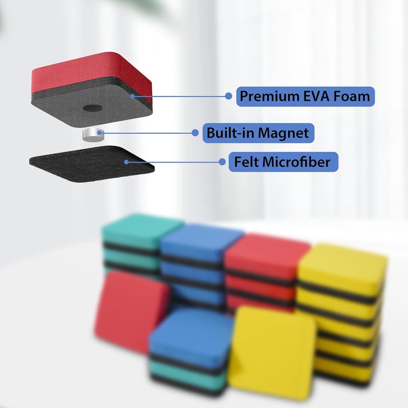 SITHON Magnetic Dry Erase Erasers, Mini Whiteboard Dry Erasers Back to School Supplies, Chalkboard Cleaning Pads for Classroom, Office, Home, 4 Colors, 2 x 2 Inch (24 Pack) - Image 5